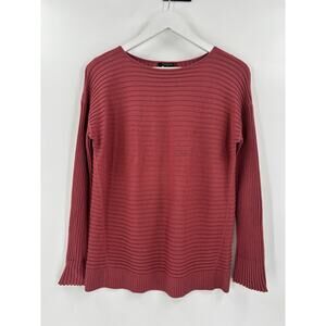 Lafayette 148 Sweater Womens Medium Petite Pink Red Pullover Stretchy Boat Neck